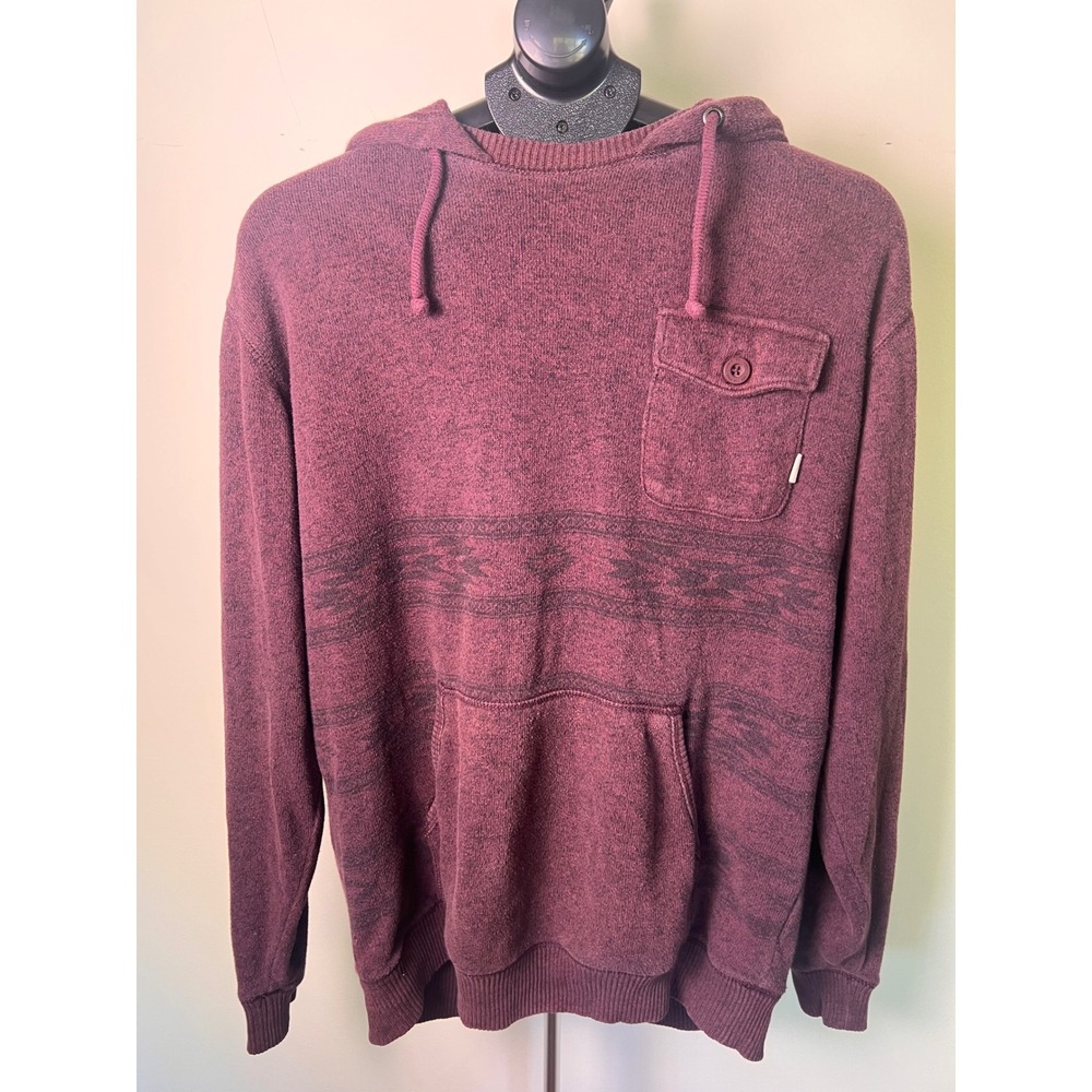 Vans Hooded Knit Sweater Women Medium Burgundy Good Aztec Print Skate Boho